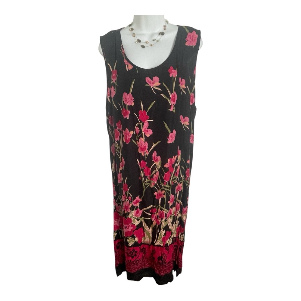 Jane Ashley Black, Red and Pink Floral Maxi Dress Sz 2X